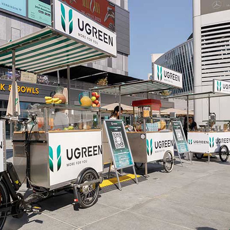 Promobike mieten mit individuell gebrandeten Promotion-Bikes für eine Markenaktion im Außenbereich.